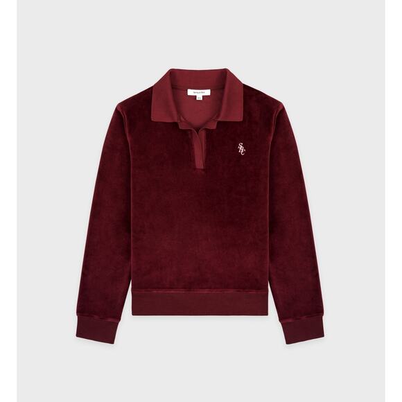 Sporty and Rich NWT Velour Longsleeve Polo Top Merlot Medium - Picture 3 of 12